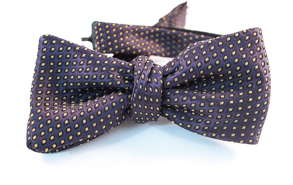 Navy & Mustard Polka Dot Jacquard Bow Tie Batwing (XL)