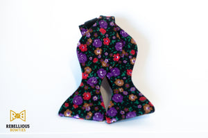 Red & Purple Ditsy Floral Poly Viscose Bow Tie Butterfly