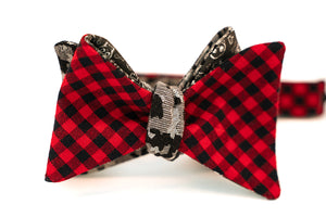 Reversible Red & Black Checks With Skulls & Camo Bow Tie Butterfly