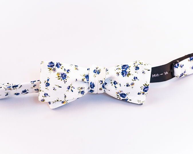 Blue Floral Cotton Bow Tie-Batwing