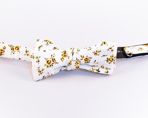 Yellow Floral Cotton Bow Tie-Batwing