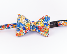 Floral Cotton Voile Bow Tie With Hues of Blue, Red, & Orange Print-Butterfly