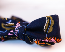 Dark Blue With Pink And Green Floral Cotton Sateen Bow Tie-Batwing