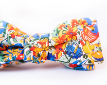 Floral Cotton Voile Bow Tie With Hues of Blue, Red, & Orange Print-Batwing