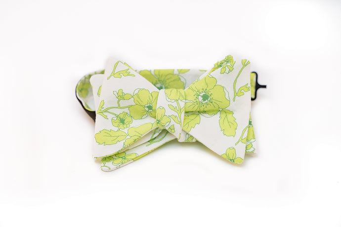 Lime Green Floral Cotton Bow Tie