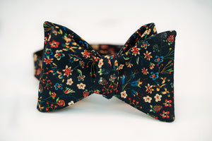 Petite Navy Floral Cotton Bow Tie