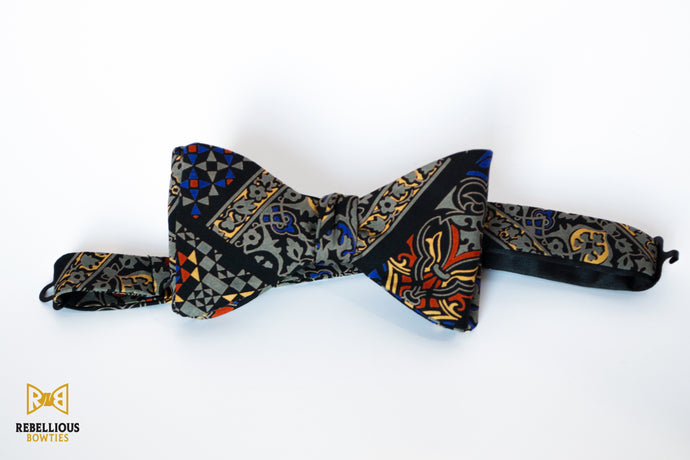 Black & Gray Abstract Windowpane Poly Bow Tie Butterfly