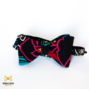 Black Vintage Floral Polyester Bow Tie Butterfly