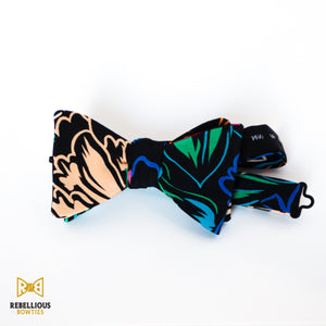 Black Vintage Floral Polyester Bow Tie Butterfly