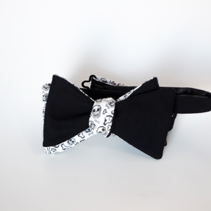 Reversible Black Twill and Black Skull Cotton Bow Tie Butterfly