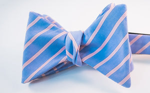 Light Blue & Pink Striped Cotton Bow Tie Butterfly