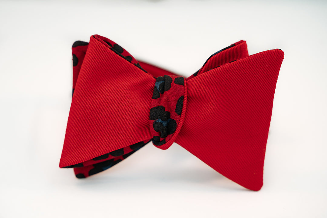 Reversible Red & Black Leopard Print With Solid Red Twill Bow Tie