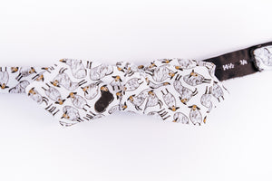 black sheep cotton bow tie with a slim diamond tip design.