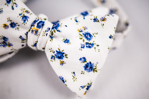 Blue Floral Cotton Bow Tie-Butterfly