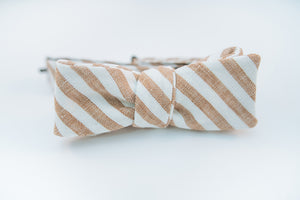Brown & White Stripe Linen Bow Tie Batwing