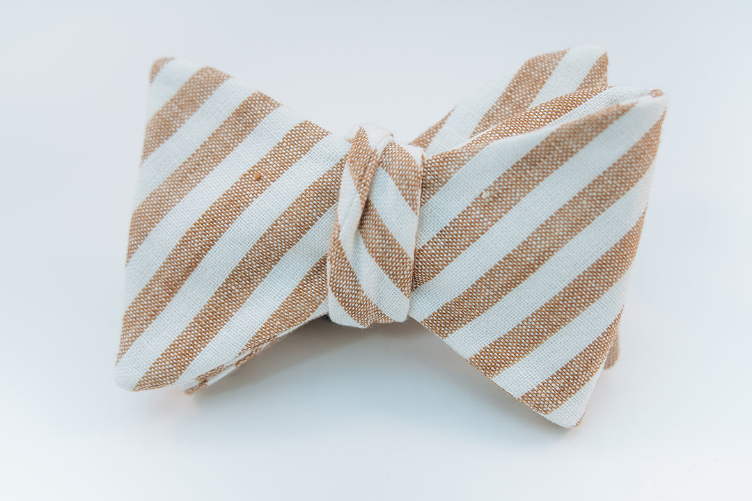 Brown & White Stripe Linen Bow Tie Butterfly