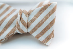 Brown & White Stripe Linen Bow Tie Butterfly