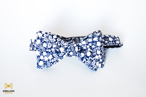 Blue & White Floral Cotton Bow Tie