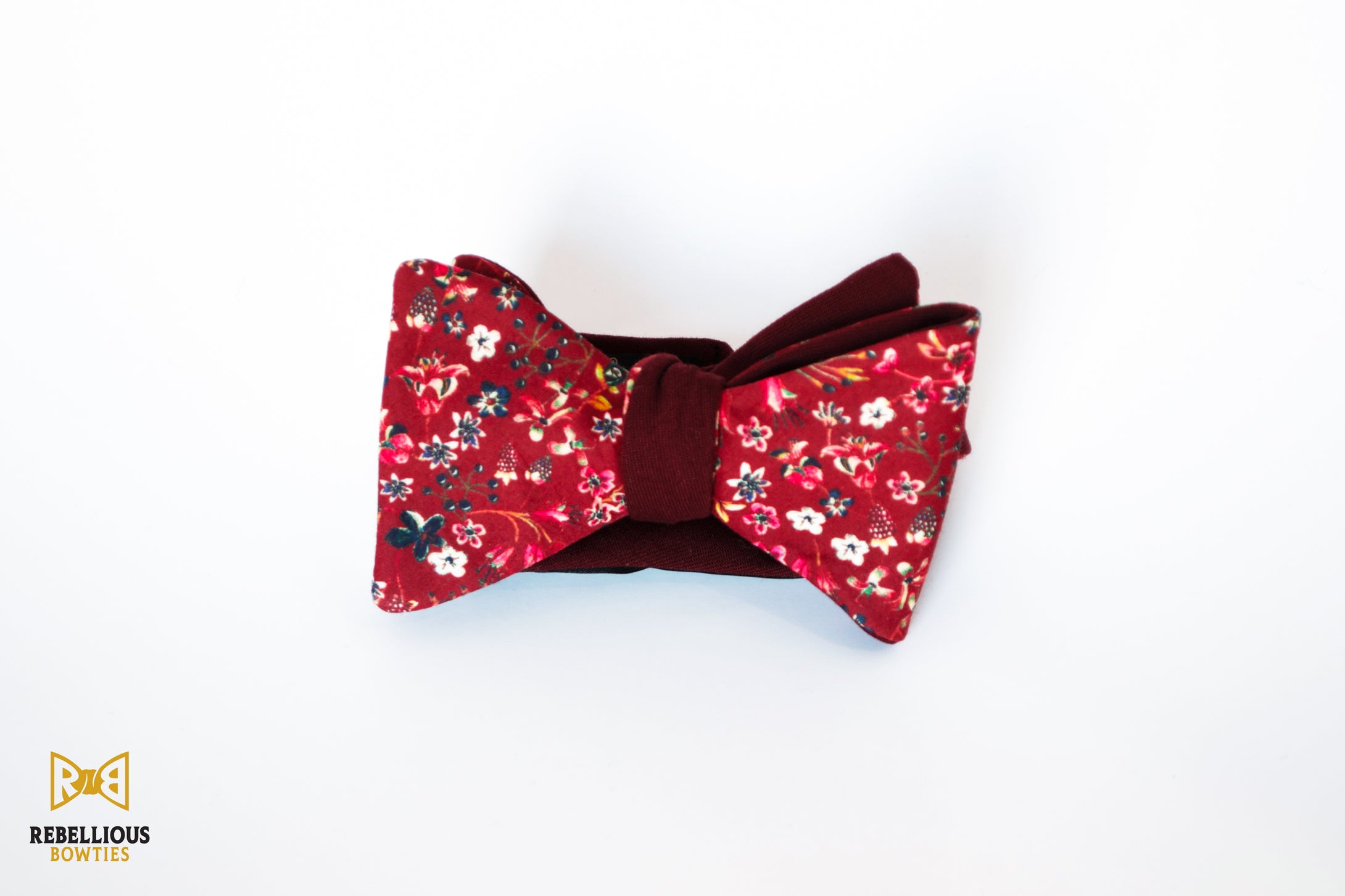 Reversible Maroon Floral Cotton Bow Tie Butterfly
