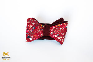 Reversible Maroon Floral Cotton Bow Tie Butterfly