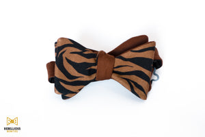 Reversible Brown and Black Tiger Print Ecovero Viscose Twill Bow Tie