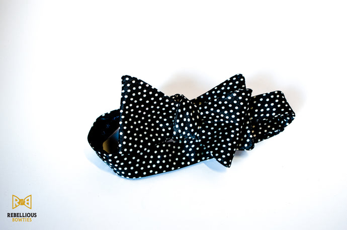 Black Silk and White Polka Dot Bow Tie Butterfly