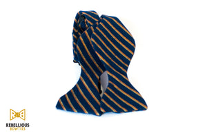 Navy with Gold and Orange Stripes Linen Bow Tie Butterfly