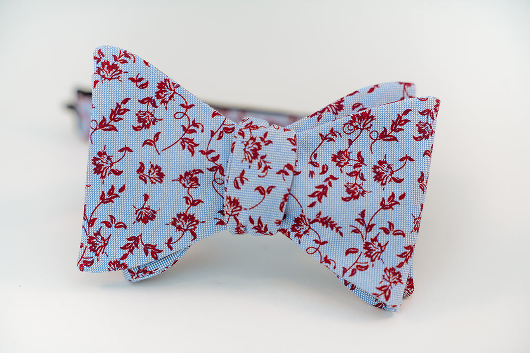 Red Wine Floral Cotton Bow Tie