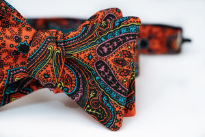 Paisley Print In Orange Bow Tie Butterfly