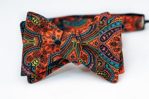 Paisley Print In Orange Bow Tie Butterfly