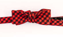 Red & Black Cotton Shepard's Check Bow Tie With A Batwing Design.