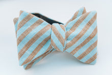 Brown & Turquoise Stripe Linen Bow Tie Butterfly