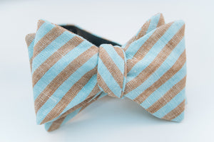 Brown & Turquoise Stripe Linen Bow Tie Butterfly