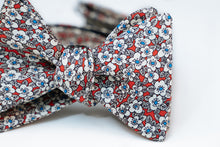 Blue & Red Japanese Cherry Blossom Silk Bow Tie Butterfly
